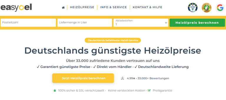 Easyoel.net – Seriös & günstig: Der Heizöl-Anbieter mit über 33.000 Kunden & Preisgarantie
